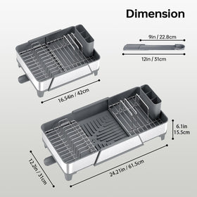 Urackify triple expandable rack with four zones for plates and bowls.