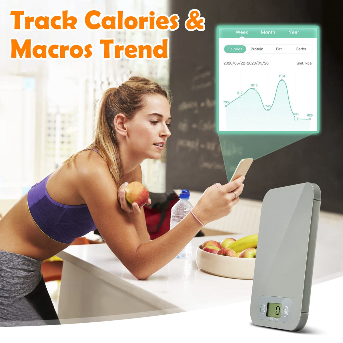 URAMAZ nutrition metrics panel highlights calories and macros for meals