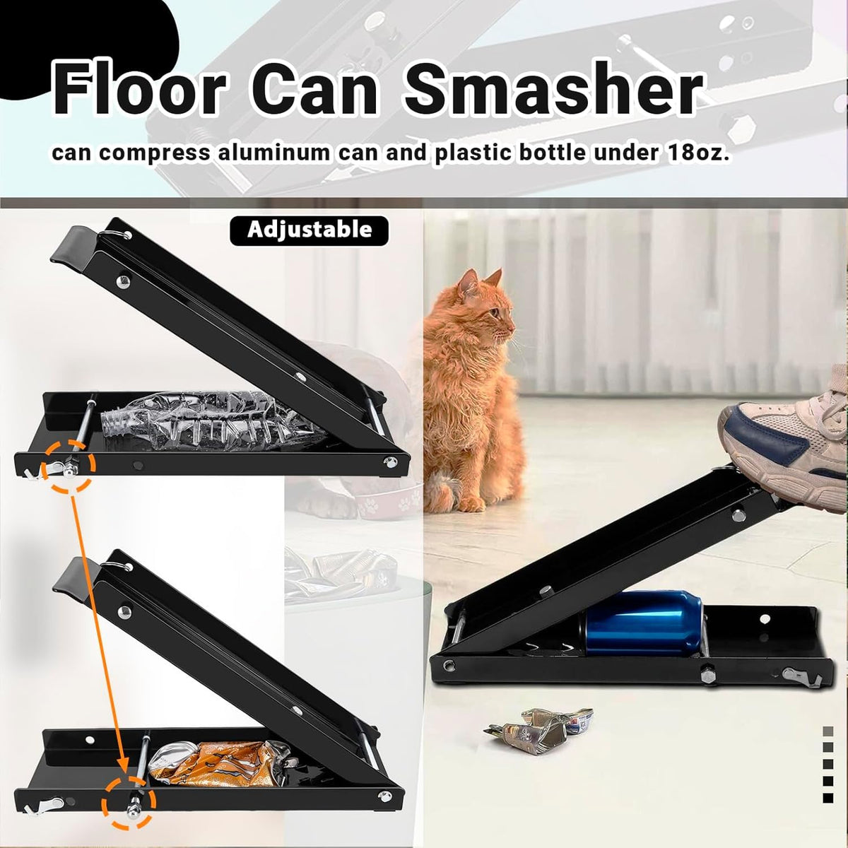 UrbAmerican Foot Can Crusher cans-bottles compatibility highlights wide recycling options.