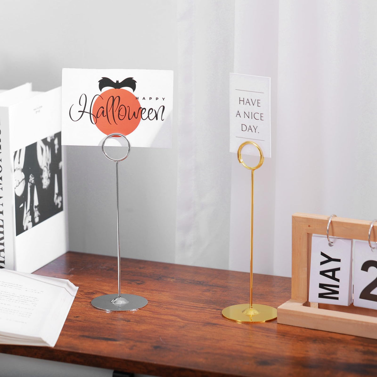 Urban Deco gold food-sign holder displays menus clearly during service.