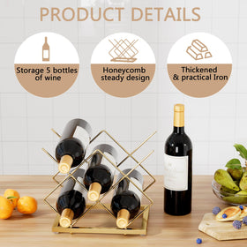 Urban Deco Gold Wine Rack on kitchen counter, modern geometric design for stylish organization.
