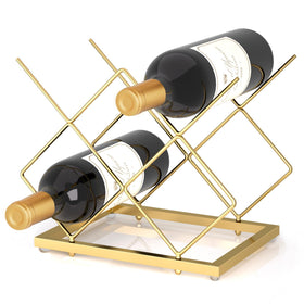 Urban Deco Gold Wine Rack front view, compact countertop storage for five bottles.