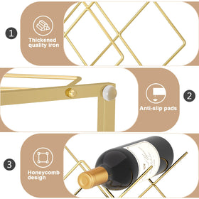 Urban Deco Gold Wine Rack close-up, durable iron with rust-resistant coating.