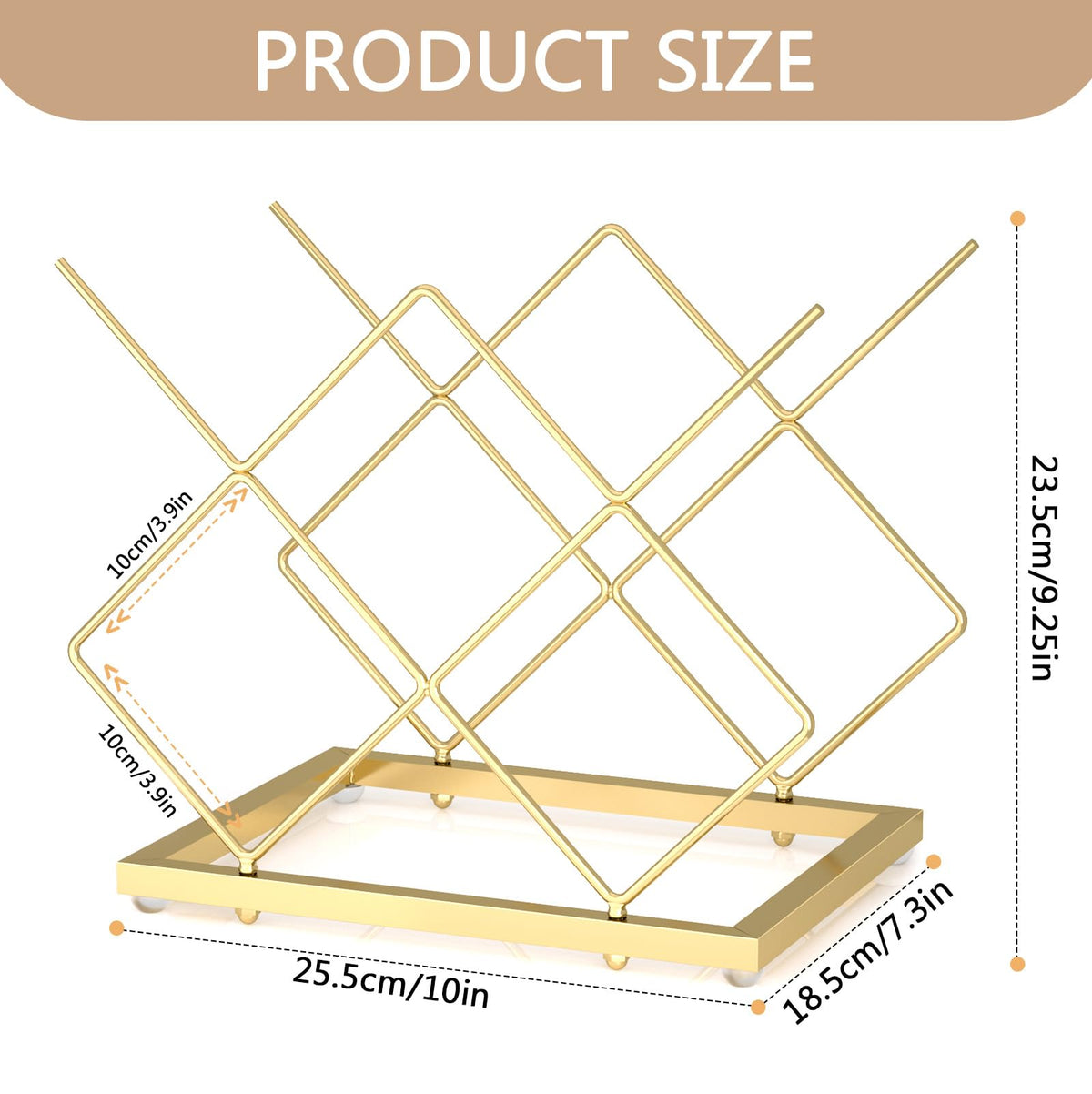 Urban Deco Gold Wine Rack on desk top, convenient display and easy access.