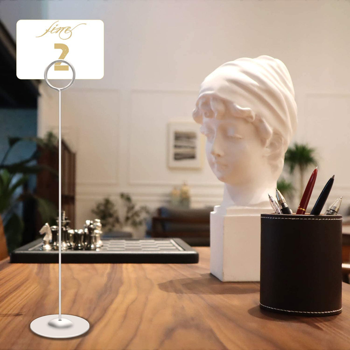 Urban Deco outdoor-friendly table number holder with stable base.