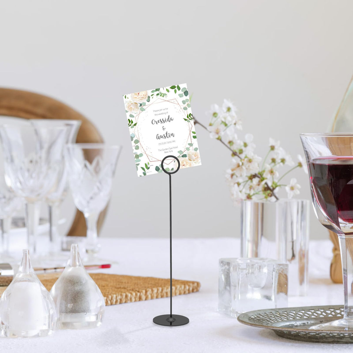 Urban Deco table number holders silver base complement modern wedding decor