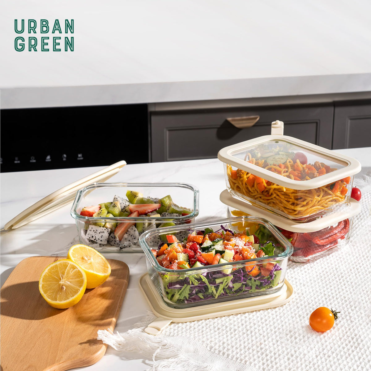 Urban Green 5-pack storage set for versatile kitchen organization.
