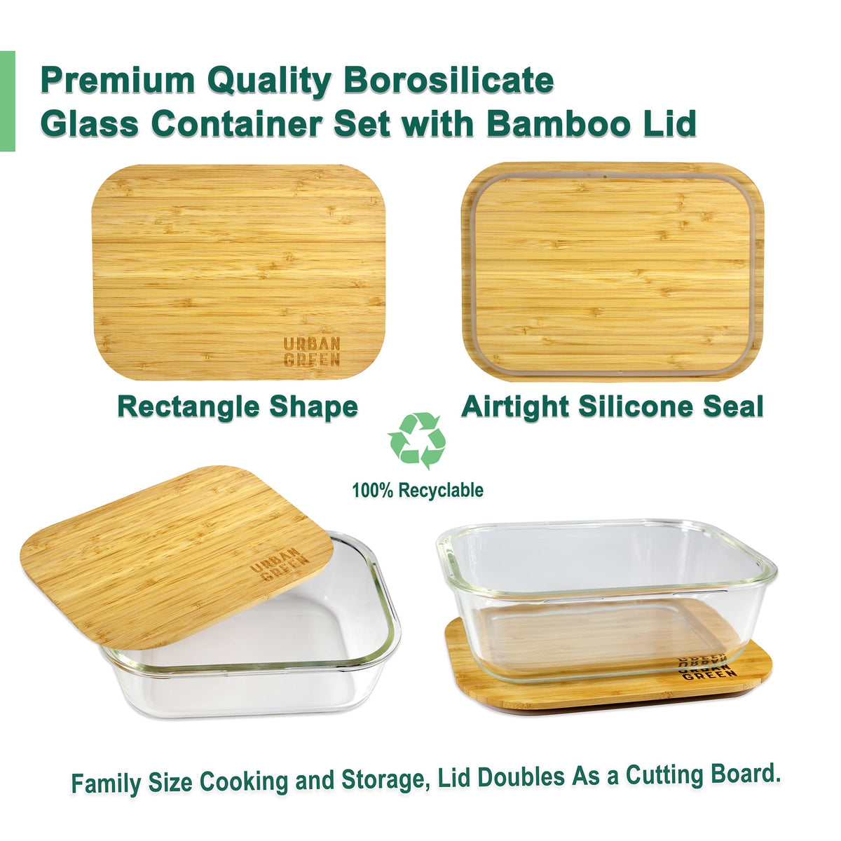 Urban Green bamboo lid with airtight seal for fridge storage.