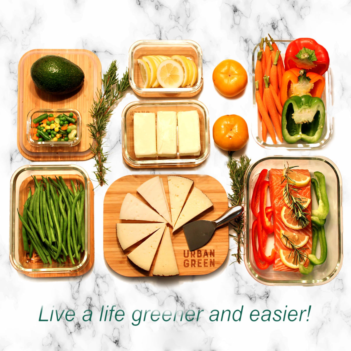 Urban Green five‑pack glass containers for versatile kitchen storage