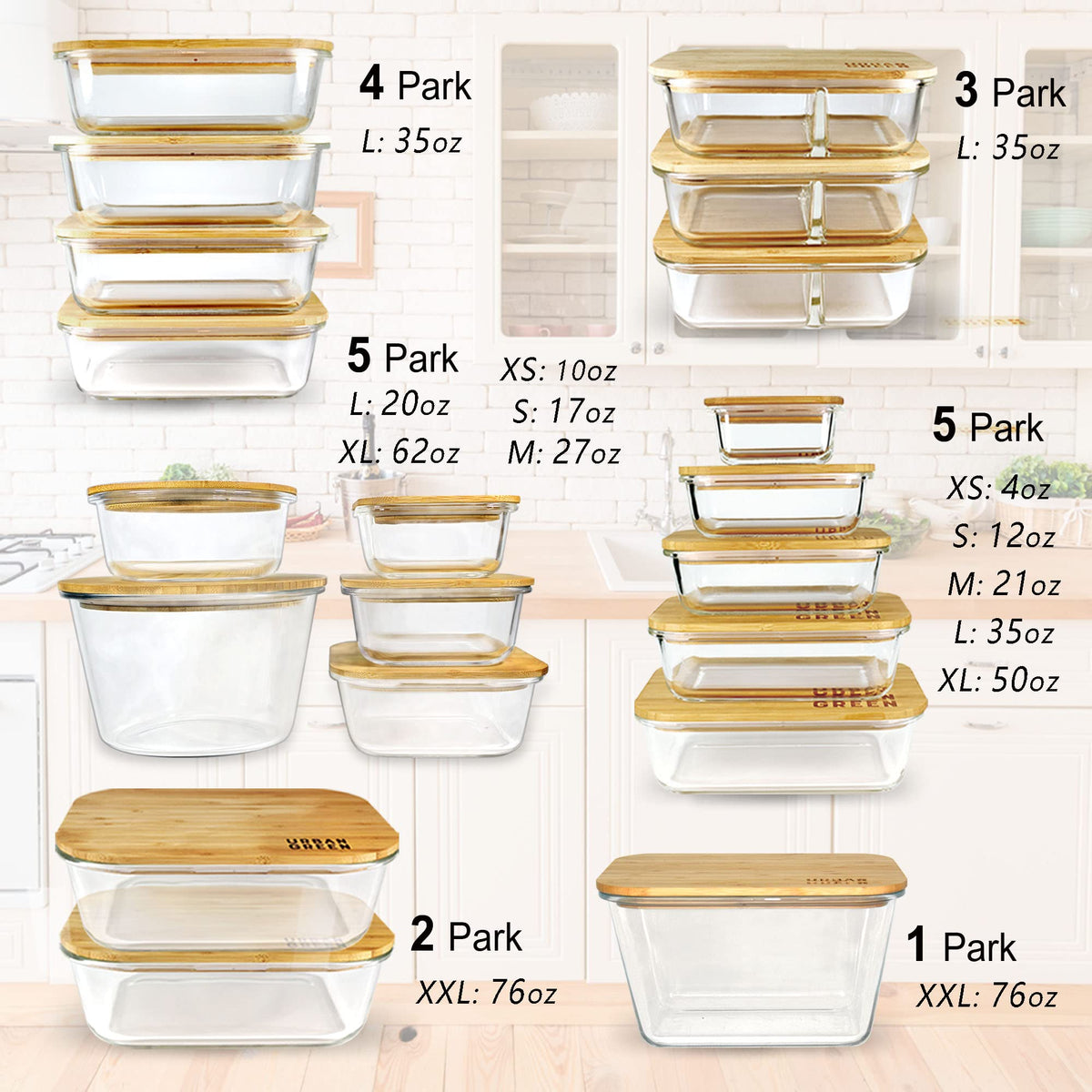 Urban Green 76oz XXL glass container for large portions and batch cooking