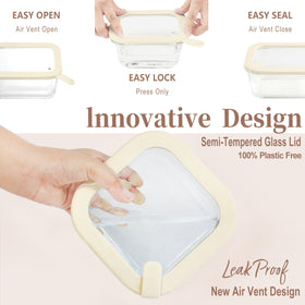 Urban Green microwave-safe glass container with vented lid for reheating.