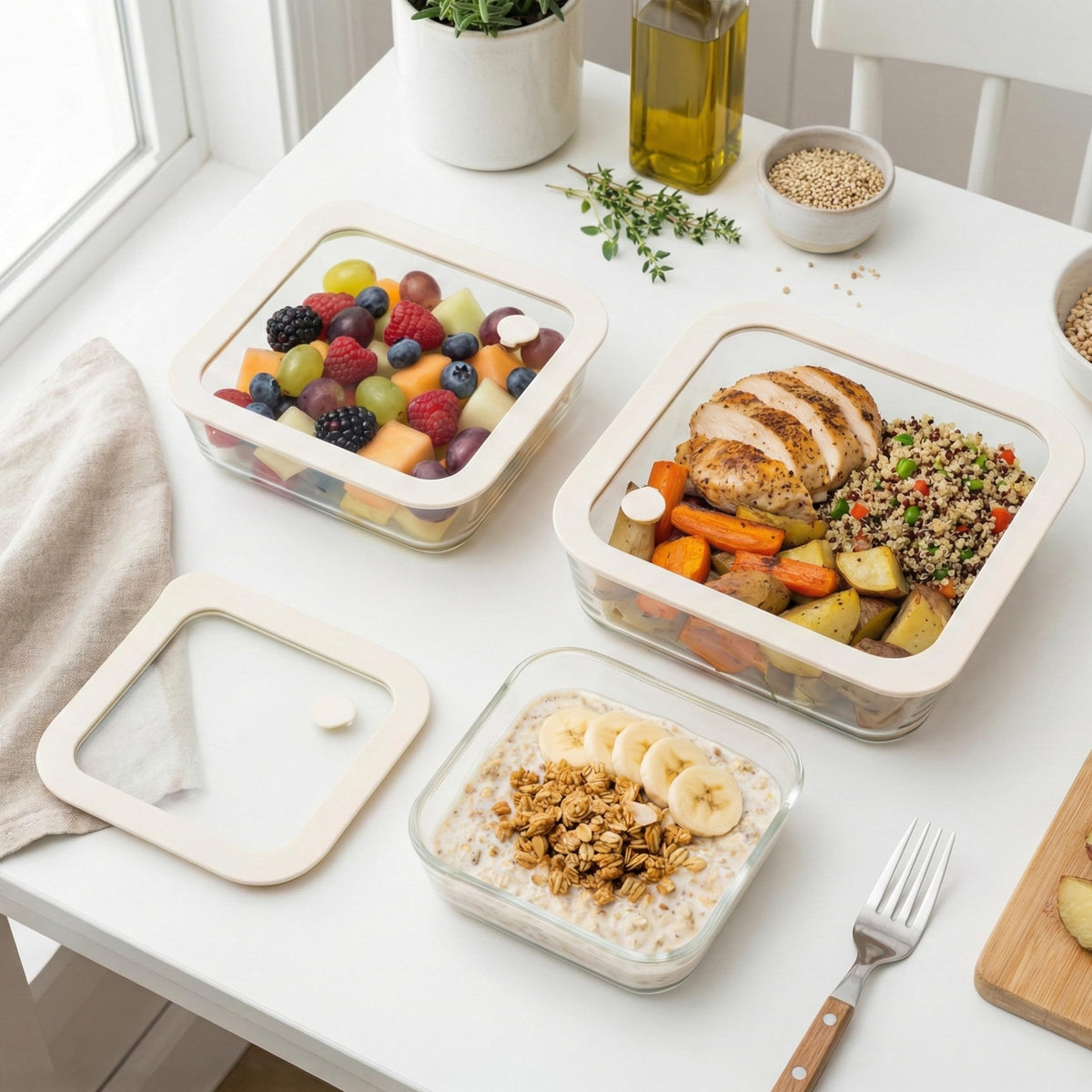 Urban Green rectangle 87oz container with silicone framed lid, large family meals