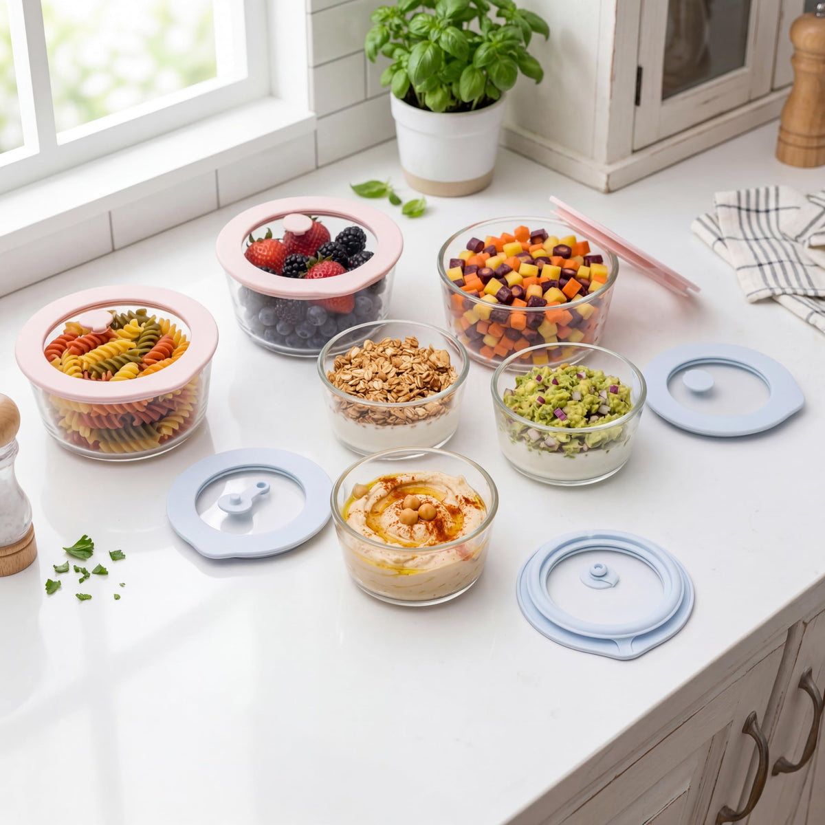 Urban Green rectangle glass container 48oz, stackable and leak-free