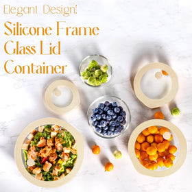 Urban Green square 23oz glass container, transparent lid for quick identification and freshness.