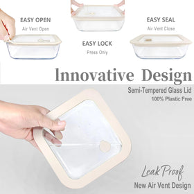 Urban Green square 65oz glass container with lid, crystal-clear and stackable for meal prep.