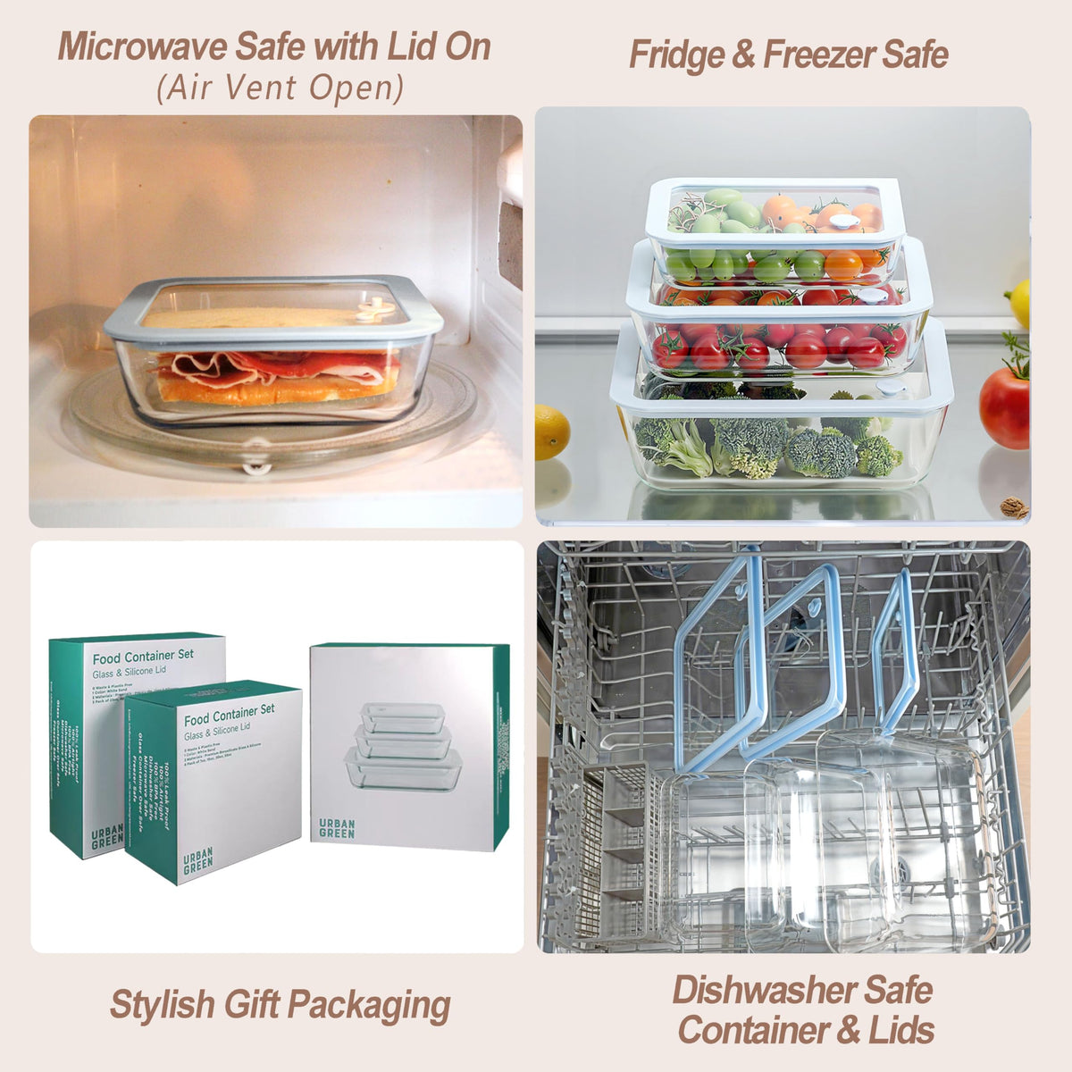 Urban Green square glass container 65oz with airtight silicone lid