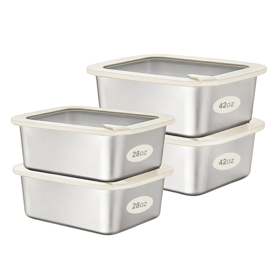Urban Green 4-pack stainless steel containers with glass lids for organized, fresh meals.