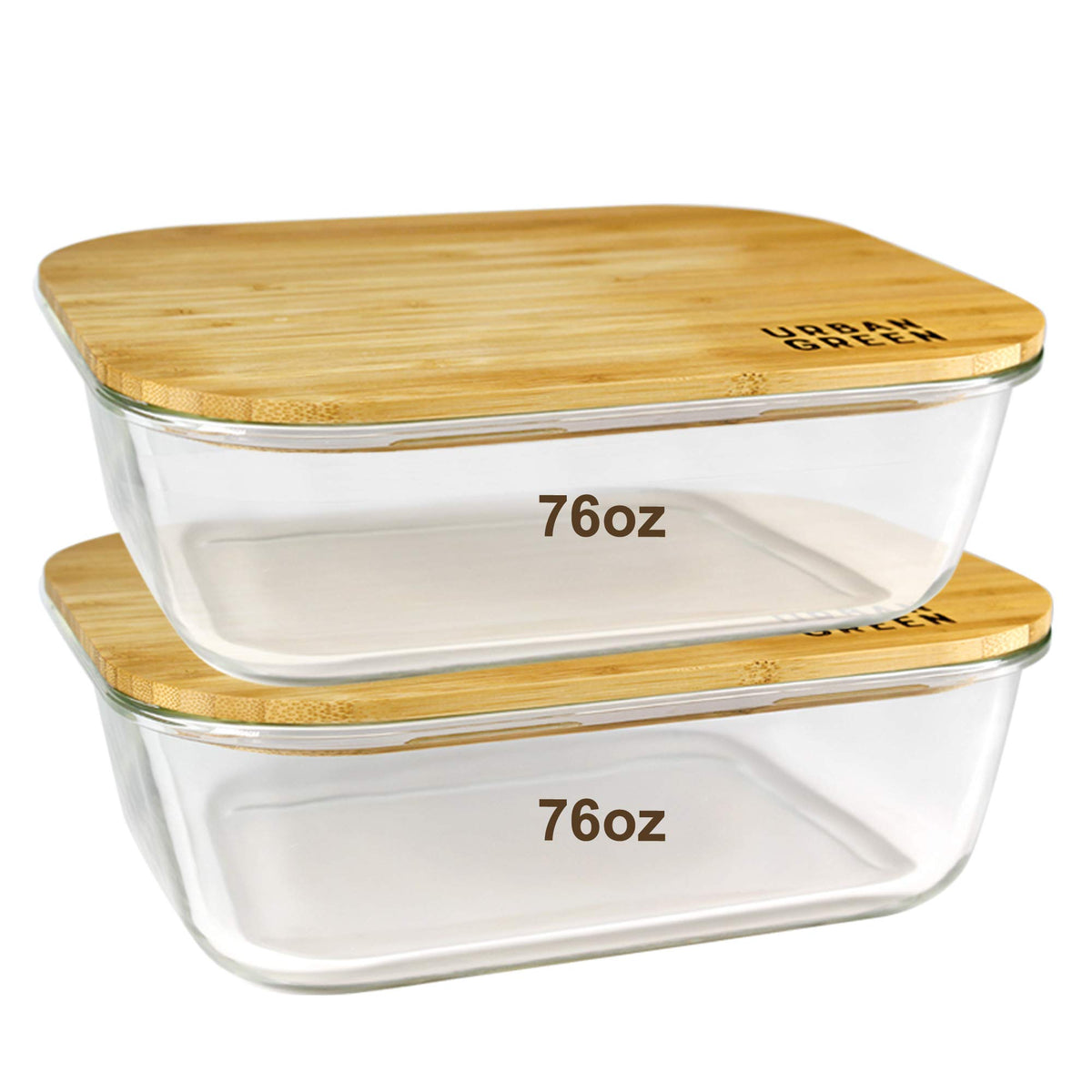 Urban Green XXLarge glass container showing 76oz capacity for bulk meal prep.