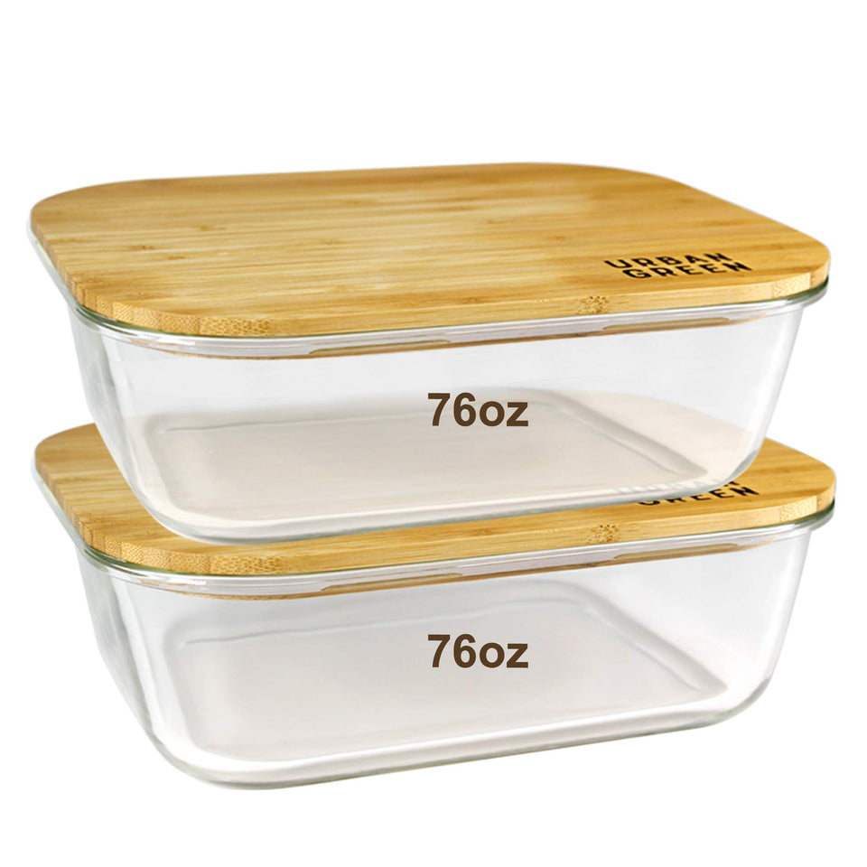 Urban Green XXLarge glass container showing 76oz capacity for bulk meal prep.