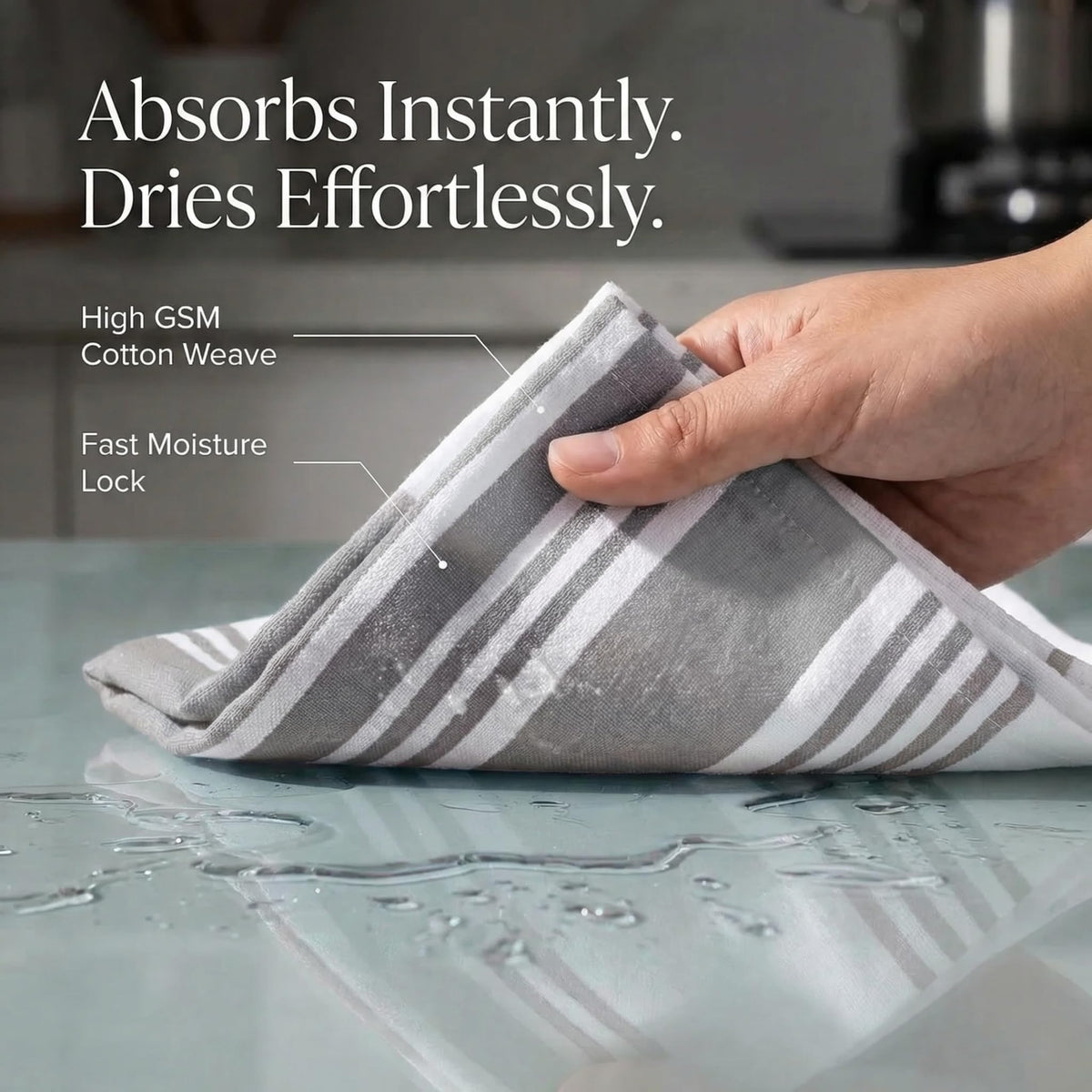 Urban Villa 100% cotton dish towels offer soft, highly absorbent performance after washing.