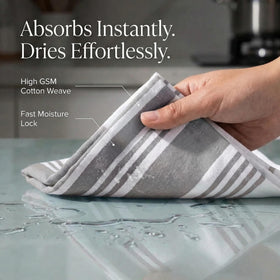 Urban Villa 100% cotton dish towels offer soft, highly absorbent performance after washing.