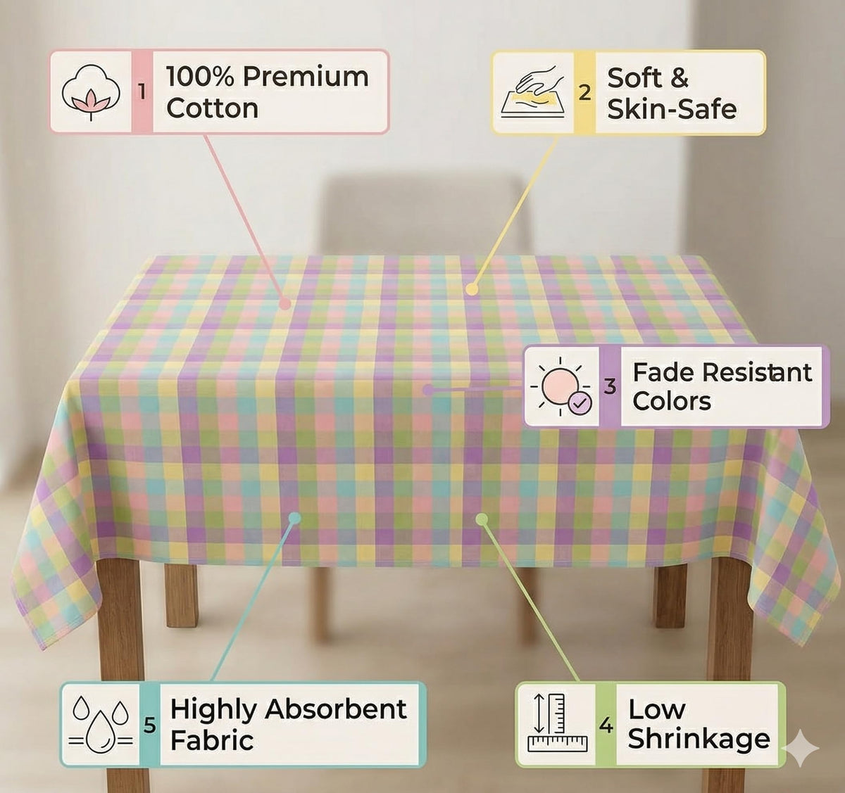 Urban Villa buffalo-check dining tablecloth ready for intimate meals.