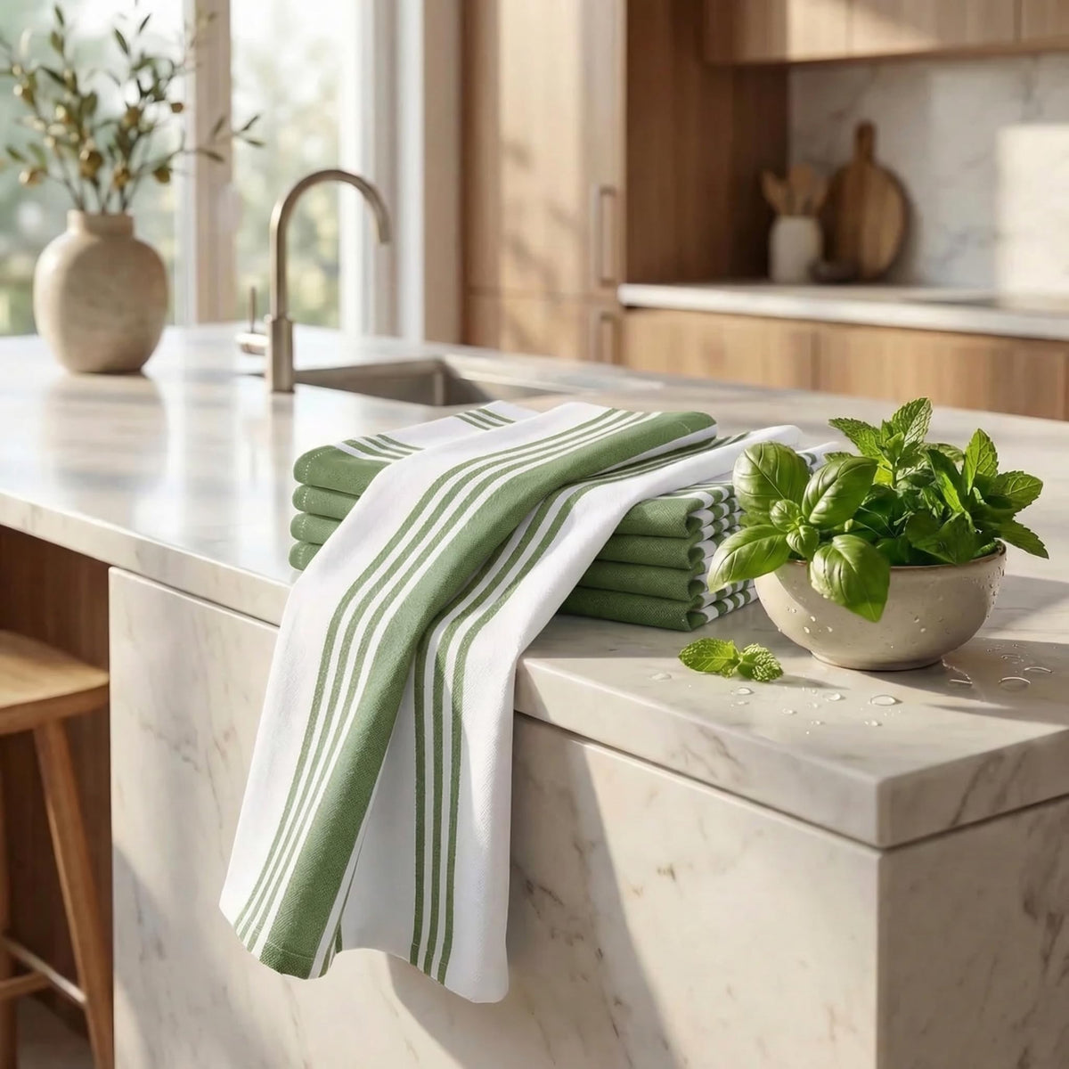 Urban Villa colorfast green-white towels resist fading during use