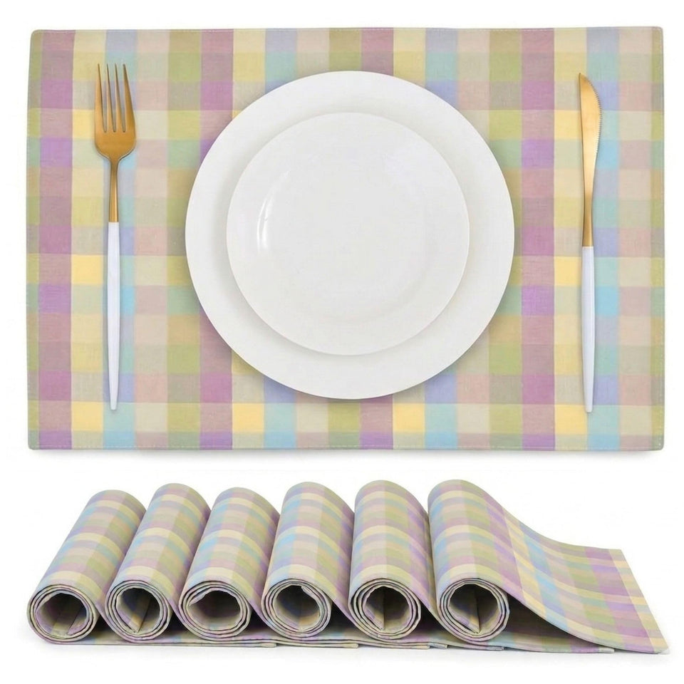 Urban Villa Easter placemats in buffalo check add color to everyday dining.