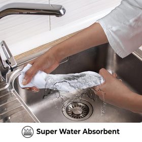 Urban Villa Flour Sack towel set drying dinnerware and glassware after wash.