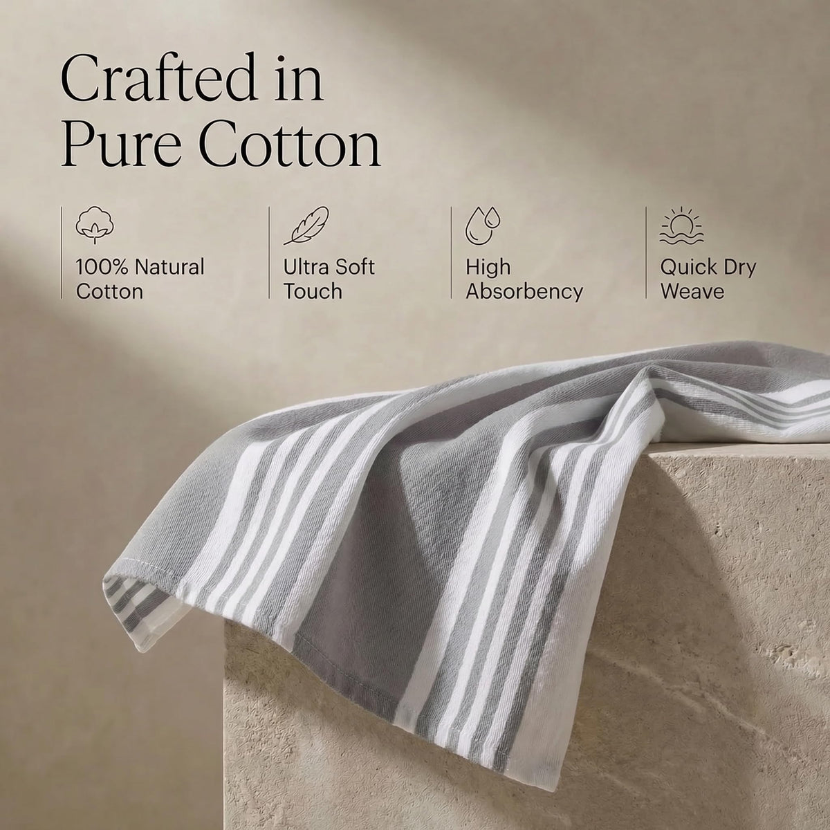 Grey and white colorway complements modern kitchens while handling spills.