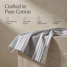 Grey and white colorway complements modern kitchens while handling spills.