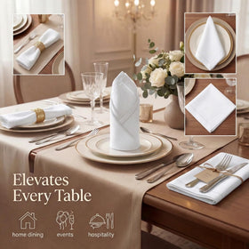Urban Villa hemstitch white napkins, creates refined hotel-style table decor