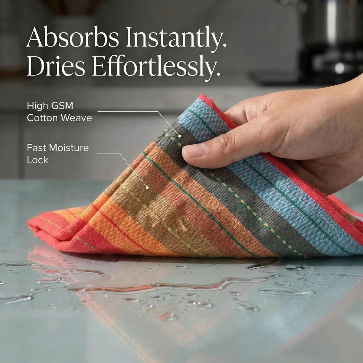 Urban Villa 100% cotton dish towels offer high absorbency for fast moisture pickup.