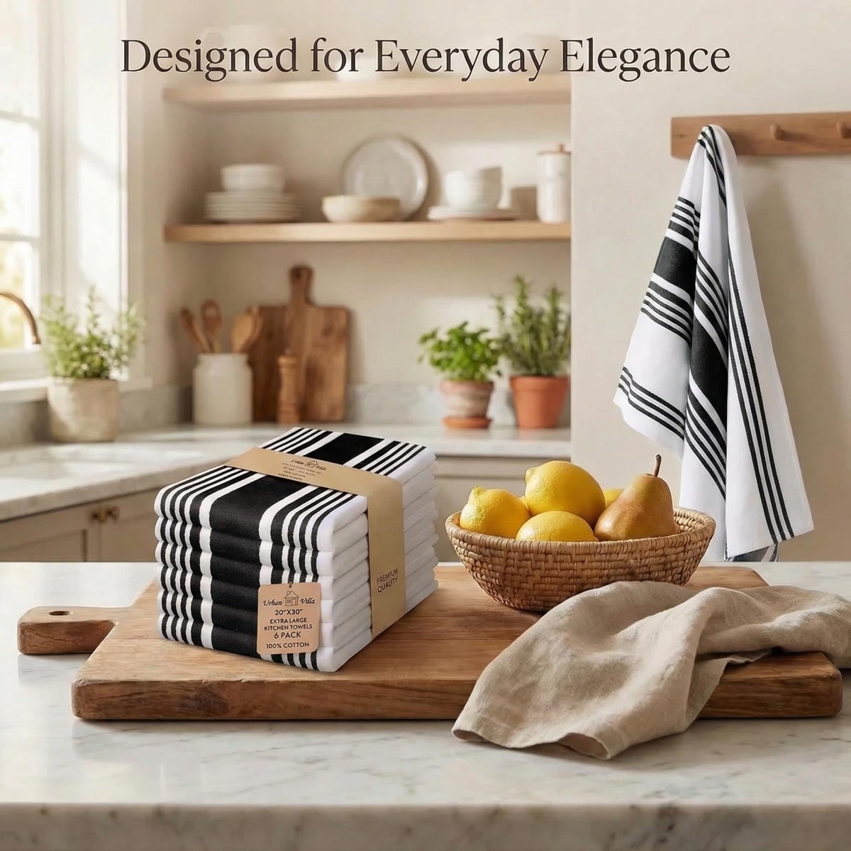 Urban Villa Black and White towels bring a clean, modern look.