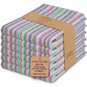 Urban Villa kitchen towels blue stripes, set of six, great for daily drying