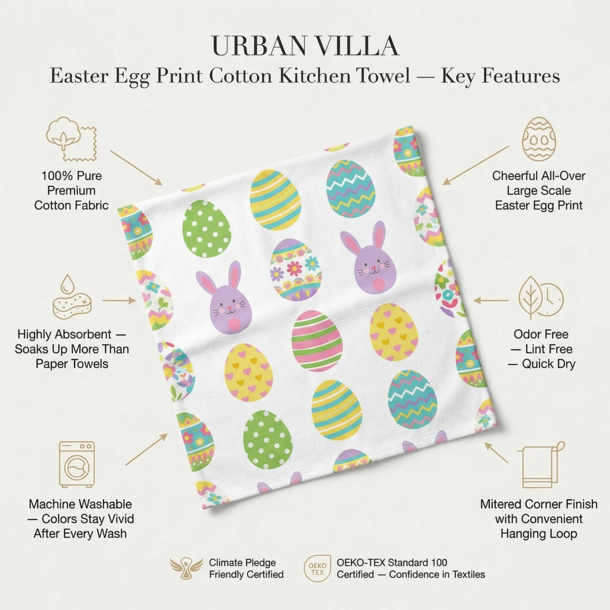 Urban Villa Kitchen Towels Easter Print add festive flair while staying highly absorbent