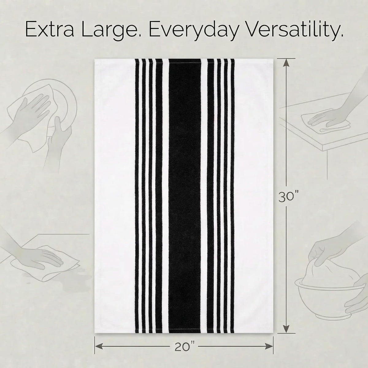 Urban Villa Kitchen Towels hanging loop design facilitates quick air drying.