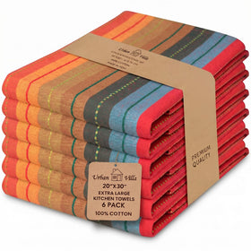 Urban Villa kitchen towels with hanging loop for easy air-drying and quick cleanup.