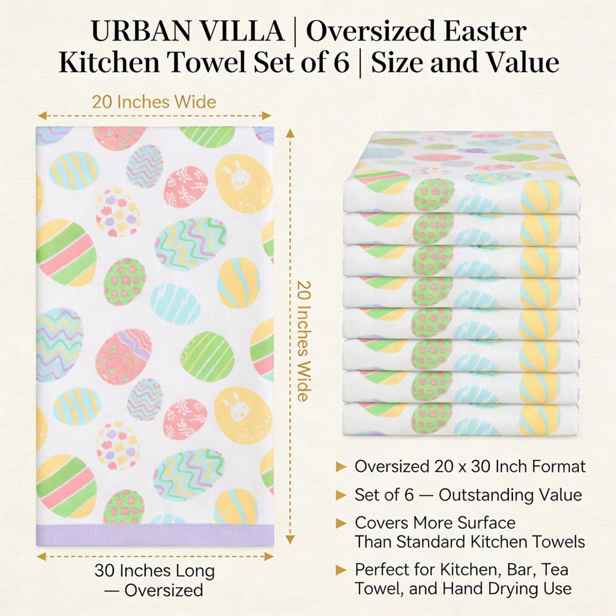 Urban Villa Kitchen Towels with mitered corners showcase neat finish and practical use