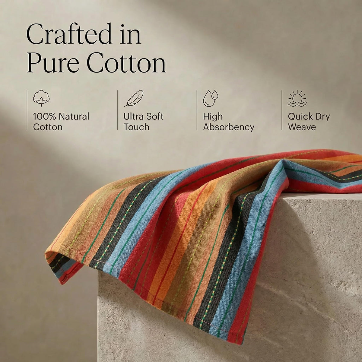 Urban Villa red multi towels brighten the kitchen while performing daily chores.