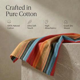 Urban Villa red multi towels brighten the kitchen while performing daily chores.