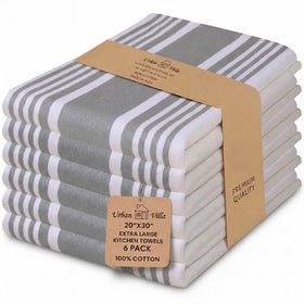 Urban Villa kitchen towels set of six in grey and white for everyday drying.