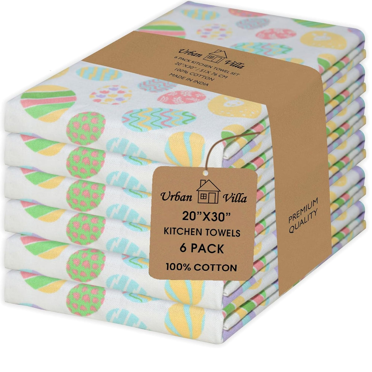 Urban Villa Kitchen Towels Set of 6 display a bulk-ready bundle ideal for daily kitchen tasks