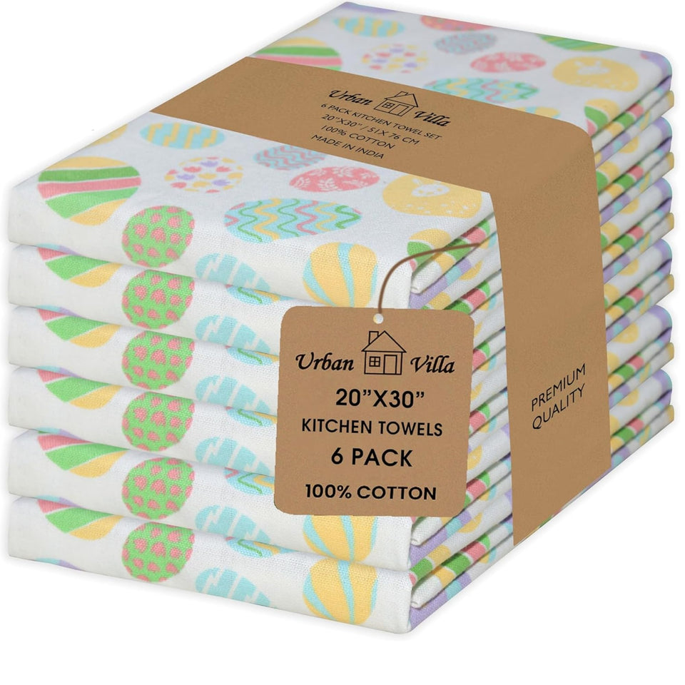 Urban Villa Kitchen Towels Set of 6 display a bulk-ready bundle ideal for daily kitchen tasks