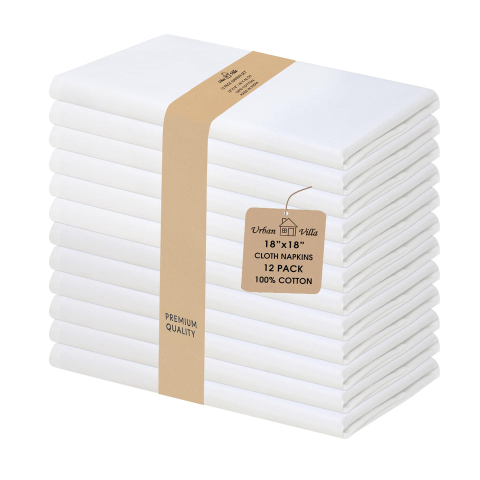 Urban Villa napkins 18in white folded table setting for a polished dinner.