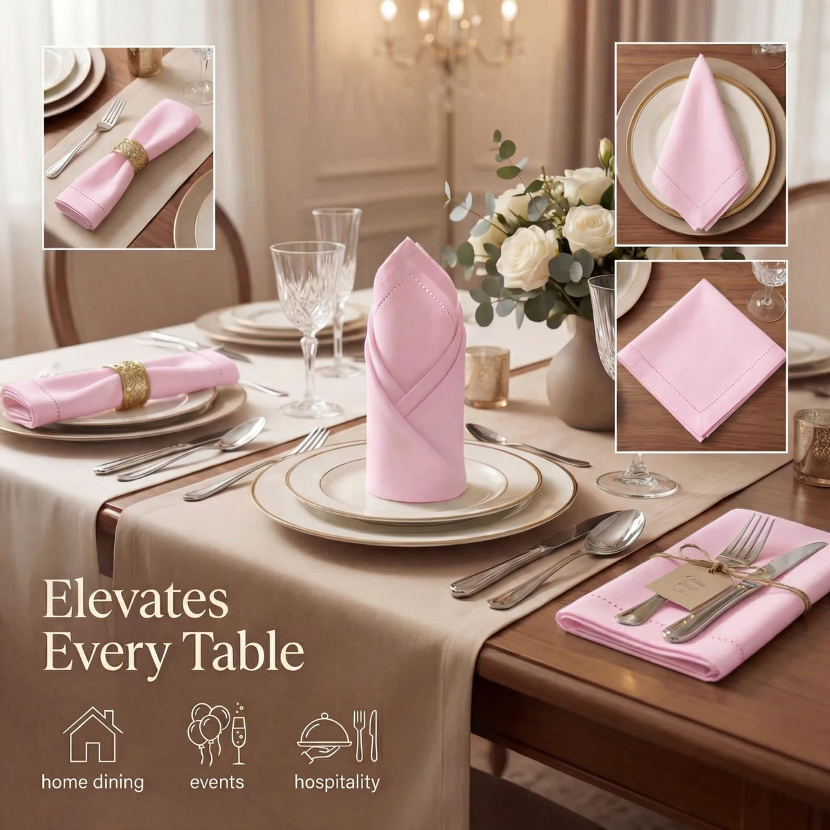 Hemstitch edge detail from Urban Villa enhances table decor