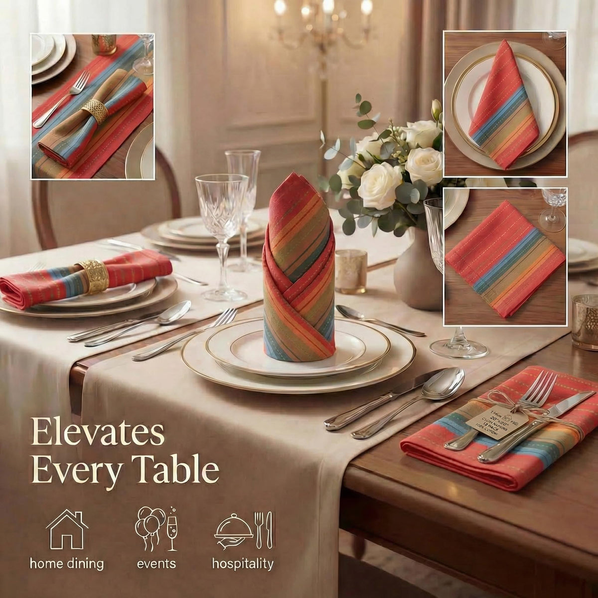 Urban Villa napkins red multi soft cotton closeup showing premium feel