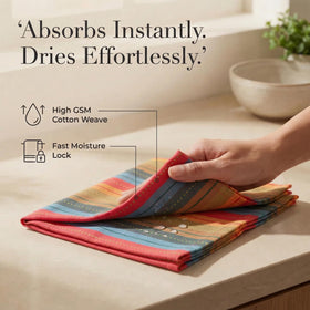 Urban Villa napkins red multi washable durable fiber closeup