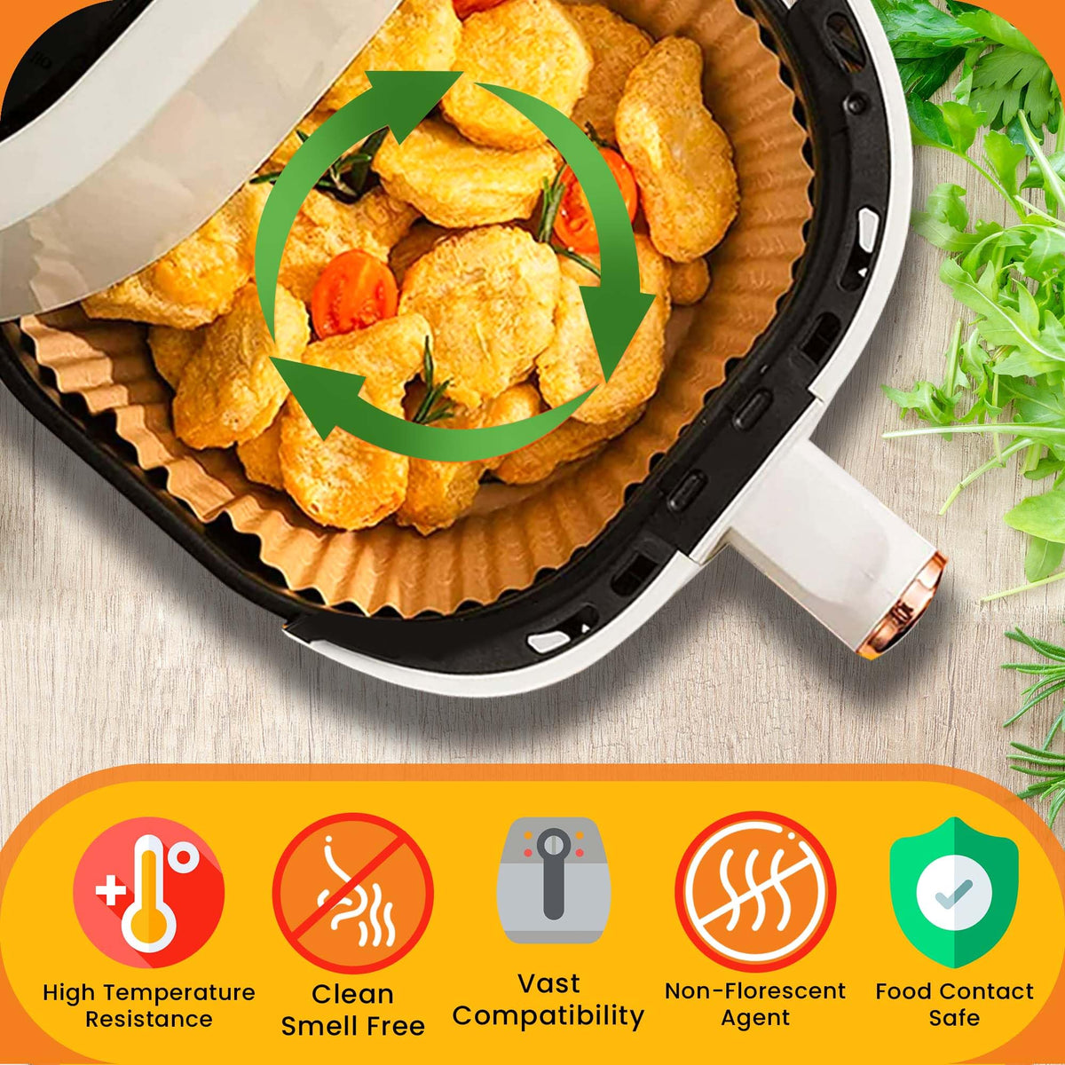 URBANAIR 125pcs bulk liners shown for easy cleanup after frying.