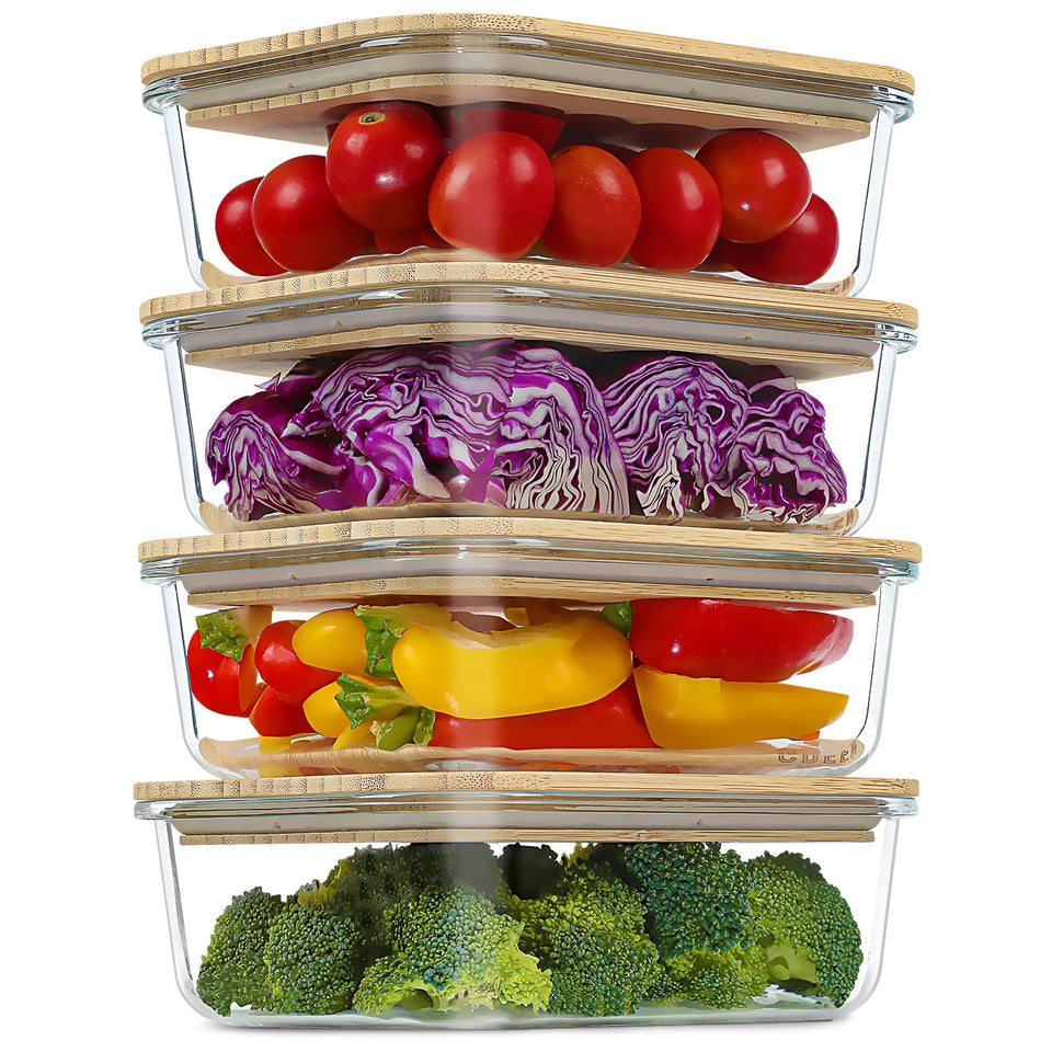 Urban Green glass container with bamboo lid, 35oz, ideal for meal prep and storage.